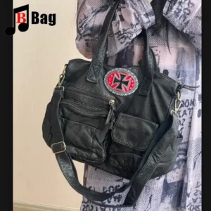 Y2K Gothic Women's Girls Punk Harajuku Cross Made Old Copper Single Shoulder Large Capacity Versatile Fashion Bag Totes