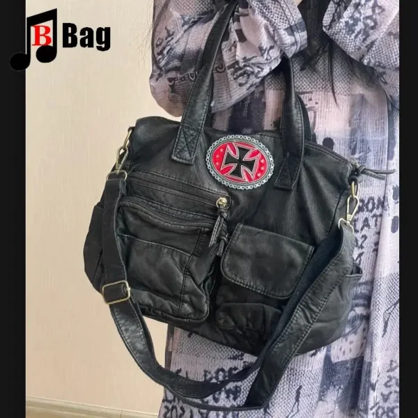 Y2K Gothic Women's Girls Punk Harajuku Cross Made Old Copper Single Shoulder Large Capacity Versatile Fashion Bag Totes