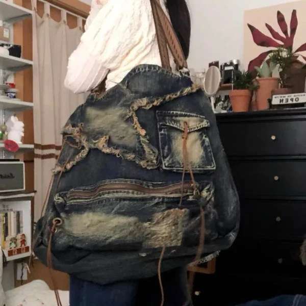 MBTI Denim Y2k Womens Shoulder Bag Vintage Washed Distressed Fashion Messenger Bag Men Large Capacity American Style Handbag Sac - Image 5