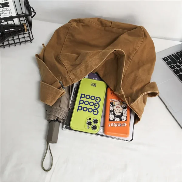Minimalist Style Solid Shoulder Bags 100% Cotton Unisex Solid Crossbody Bags Canvas Packages South Korea Casual Messenger Bags - Image 6